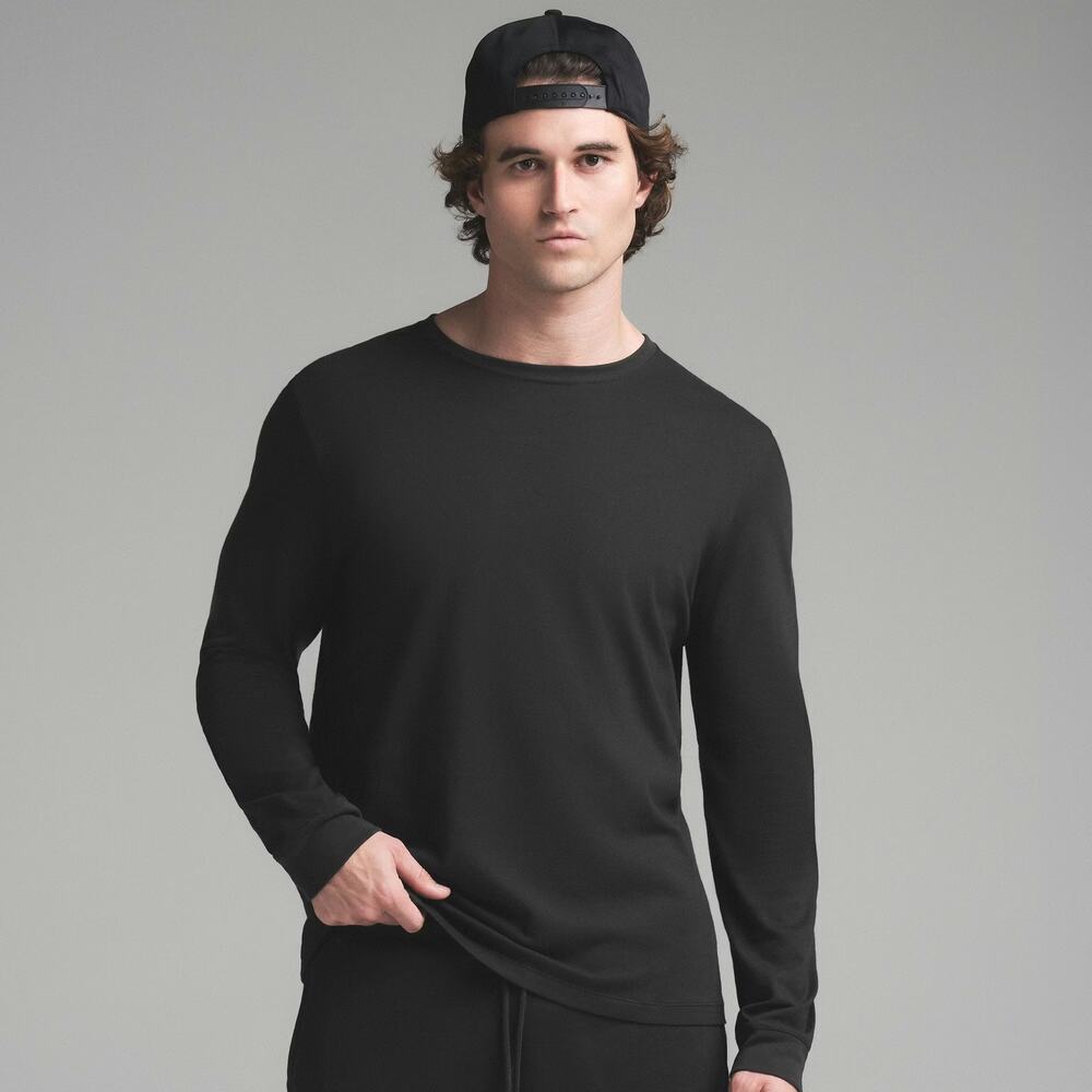 Men’s SKIMS Black Classic Long Sleeve T-Shirt Mid-Weight Pullover in Onyx Black